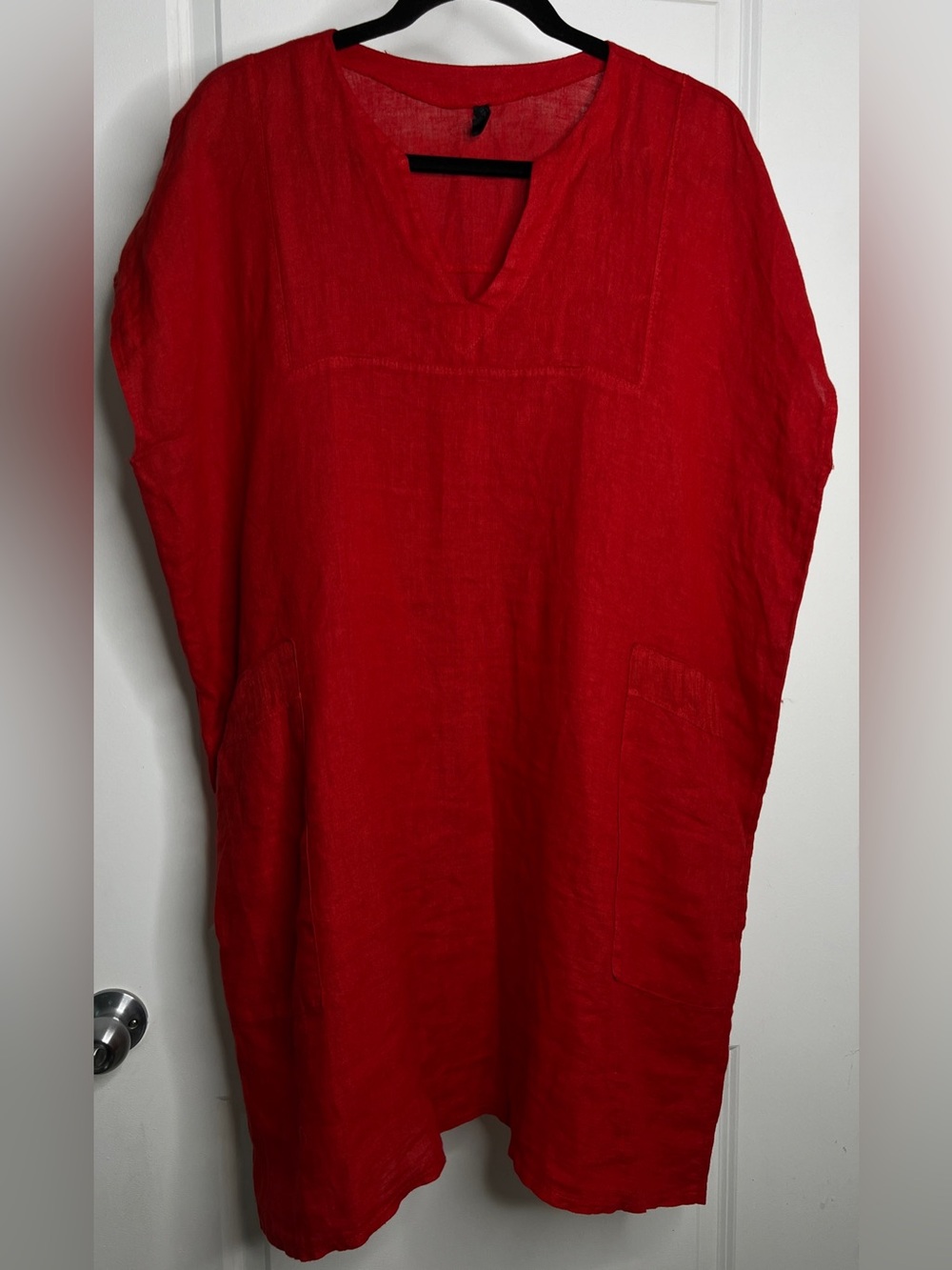 Inizio Made In Italy Red 100% Linen Sleeveless Dress Oversized Relaxed Fit XL
